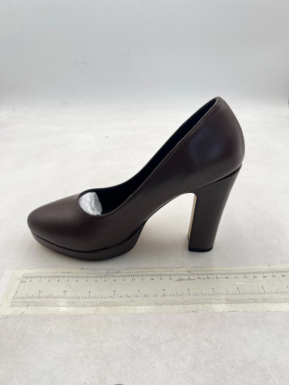 miss left Brown Platform Almond Toe Pumps Classic Slip On Block High Heel Shoe